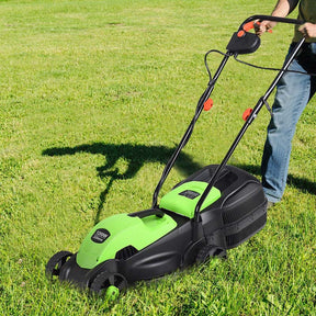 12 Amp 14" Corded Electric Lawn Mower, 3 Adjustable Cutting Heights Push Mower with 30L Grass Collection Bag