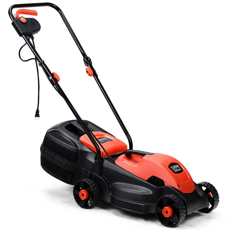 12 Amp 14" Corded Electric Lawn Mower, 3 Adjustable Cutting Heights Push Mower with 30L Grass Collection Bag