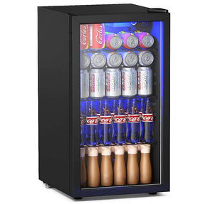2-in-1 Mini Beverage Cooler Refrigerator Built-In & Freestanding 120 Cans Beer Drinks Wine Fridge with Glass Door