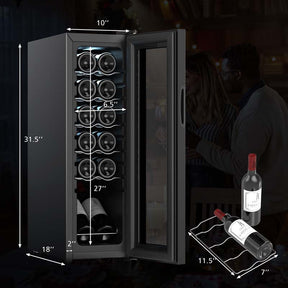12-Bottle Wine Cooler Refrigerator, 10 Inch Mini Wine Cellar Freestanding or Built-in Wine Fridge