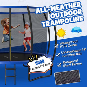 8/10/12FT ASTM Approved Outdoor Large Recreational Trampoline with Ladder & Enclosure Net Safety Pad