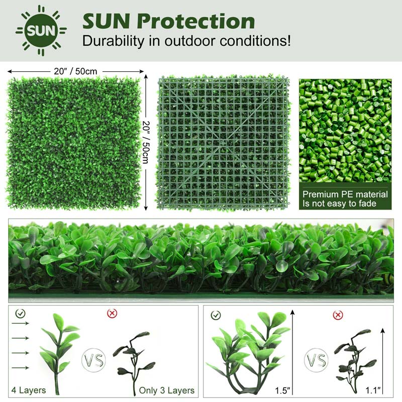 12 Pcs 20x20inch Artificial Peanut Leaf Panels, 33.3 Sq.ft Faux Greenery Wall Privacy Hedges for Wedding Decor Fence Backdrop