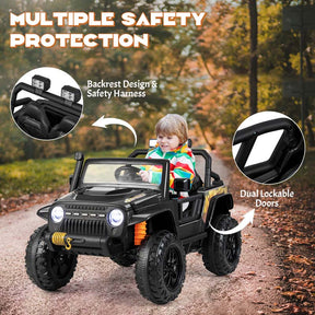 Parent-Child Ride On Truck, 12V 10AH Battery Powered RC Riding Toy Car with Trunk & Suspension Springs