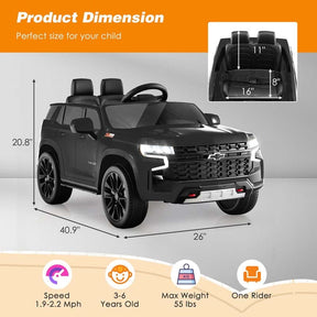 Licensed Chevrolet Tahoe Kids Ride On Car 12V Battery Powered Electric Truck SUV RC Vehicle with Light & Music