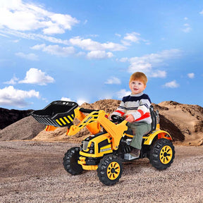 Kids Ride on Excavator, 12V Battery Powered Construction Vehicles Dumper Truck Toy with Front Loader Shovel