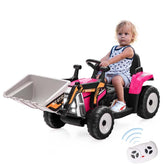 12V Kids Ride On Excavator Digger with Digging Bucket, Battery Powered Electric Tractor RC Construction Vehicle