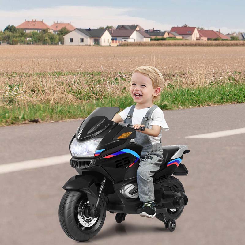 12V Kids Ride On Motorcycle, Battery Powered Electric Kids Motorbike Toy with Training Wheels & LED Lights