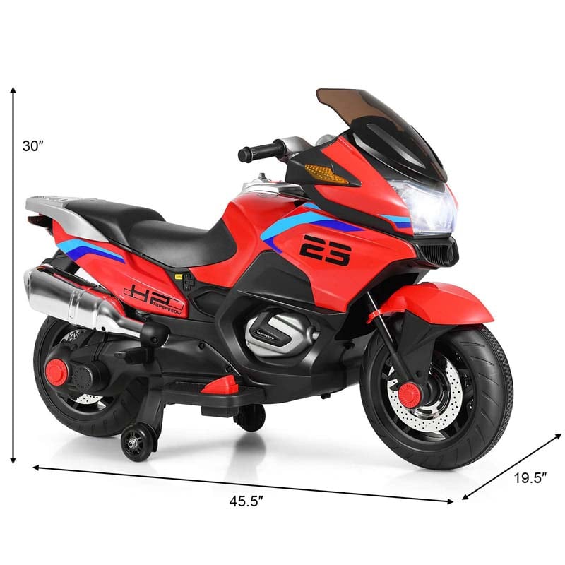 12V Kids Ride On Motorcycle, Battery Powered Electric Kids Motorbike Toy with Training Wheels & LED Lights