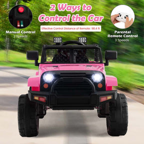 12V Kids Ride On Truck Car Battery Powered Electric Vehicle RC with Mesh Windshield & Bright Headlights