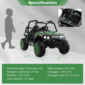 12V Kids Ride On UTV Battery Powered Electric Off-Road Buggy with Remote Control, LED Headlights & Music