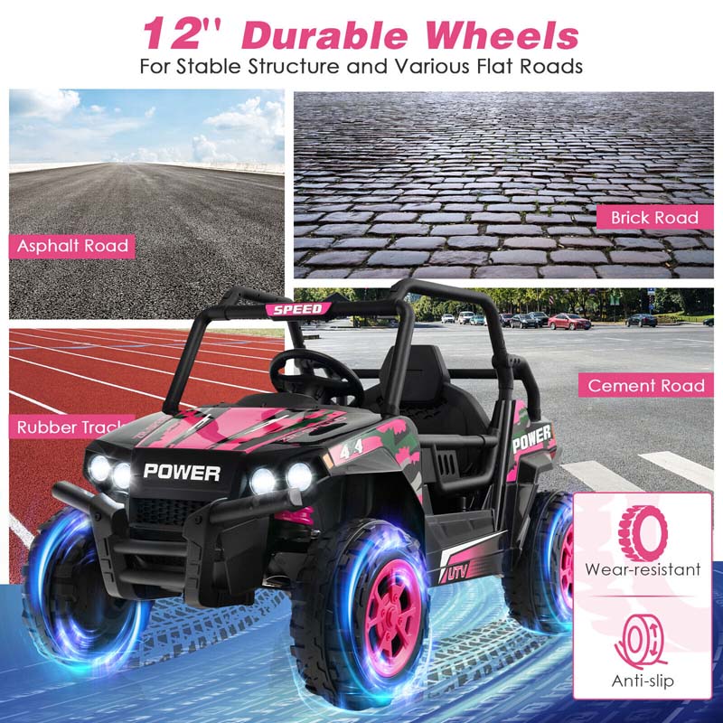 12V Kids Ride On UTV Battery Powered Electric Off-Road Buggy with Remote Control, LED Headlights & Music