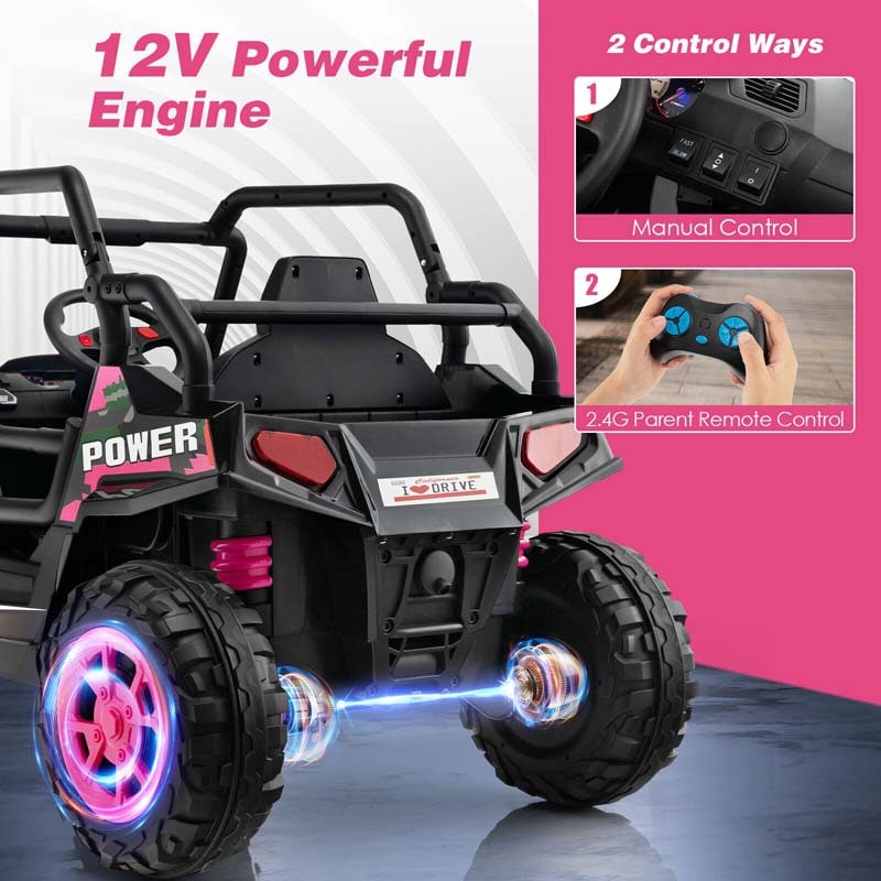 12V Kids Ride On UTV Battery Powered Electric Off-Road Buggy with Remote Control, LED Headlights & Music