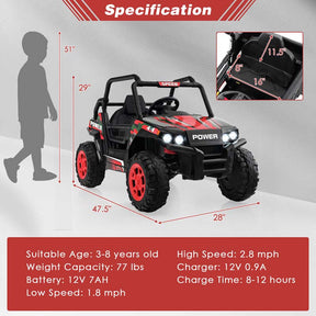 12V Kids Ride On UTV Battery Powered Electric Off-Road Buggy with Remote Control, LED Headlights & Music