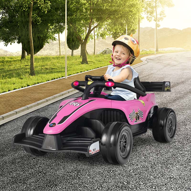 Kids Ride on Formula Racing Car, 12V Battery Powered Electric Racing Truck with Shock Absorbing Wheels