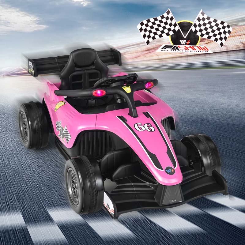 Kids Ride on Formula Racing Car, 12V Battery Powered Electric Racing Truck with Shock Absorbing Wheels