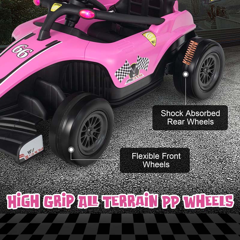 Kids Ride on Formula Racing Car, 12V Battery Powered Electric Racing Truck with Shock Absorbing Wheels