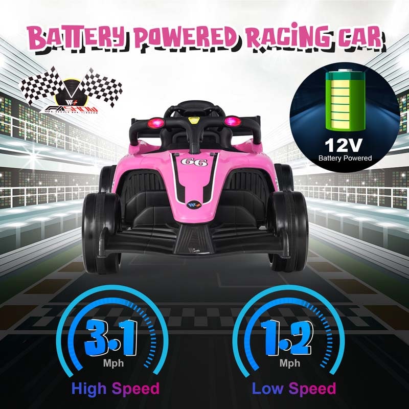 Kids Ride on Formula Racing Car, 12V Battery Powered Electric Racing Truck with Shock Absorbing Wheels