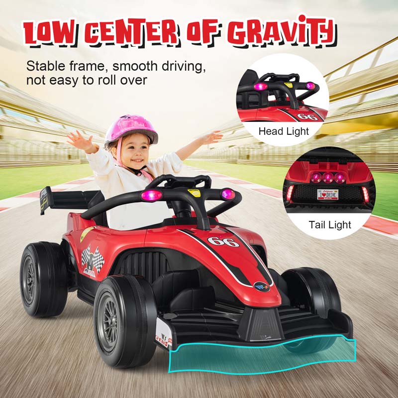 Kids Ride on Formula Racing Car, 12V Battery Powered Electric Racing Truck with Shock Absorbing Wheels