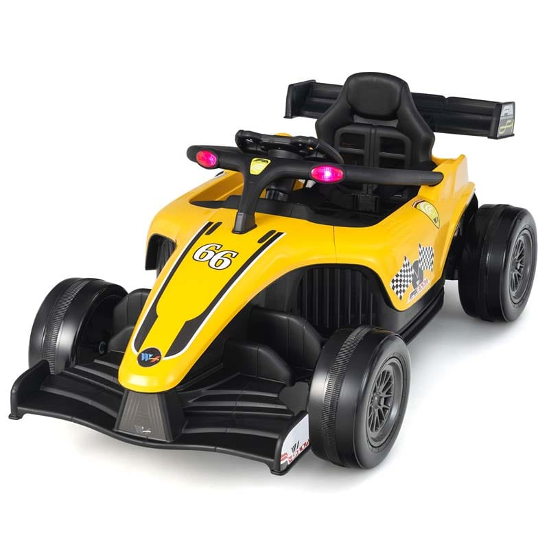 Kids Ride on Formula Racing Car, 12V Battery Powered Electric Racing Truck with Shock Absorbing Wheels