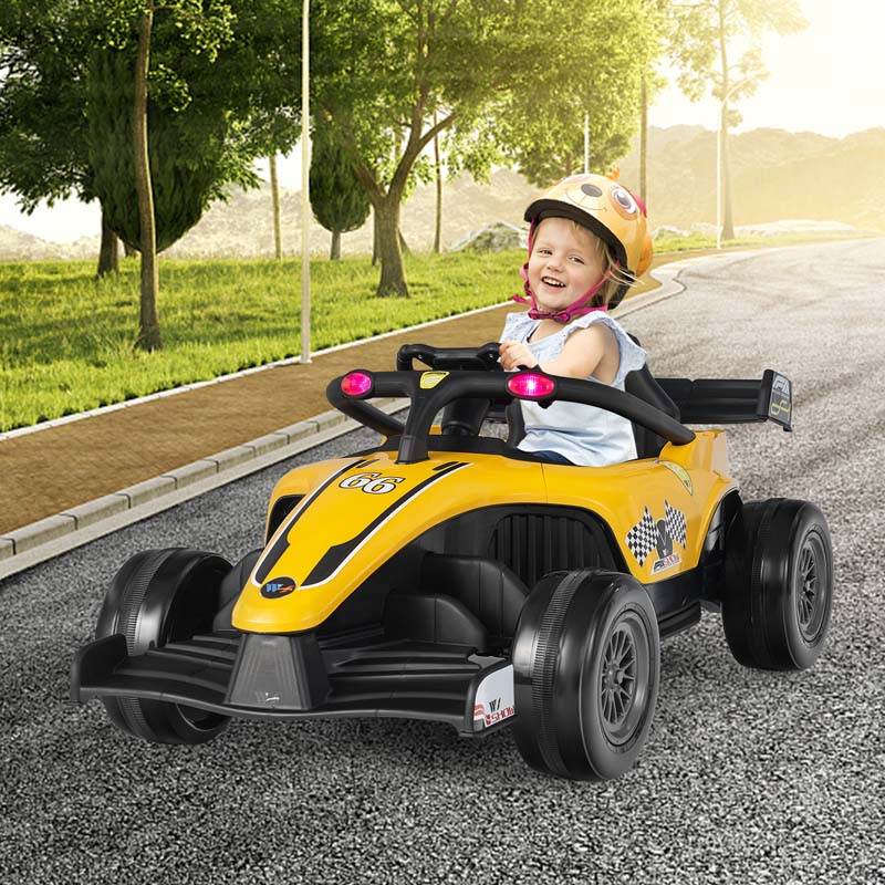 Kids Ride on Formula Racing Car, 12V Battery Powered Electric Racing Truck with Shock Absorbing Wheels