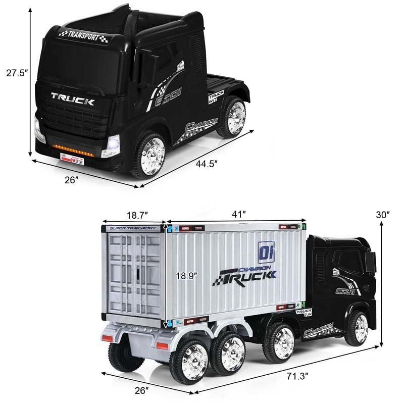 Canada Only - 12V 8 Wheels Kids Ride on Semi-Truck with Container & Remote