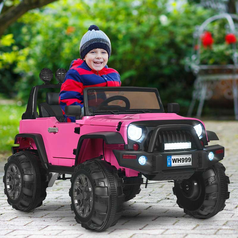 12V Kids Ride On Truck Battery Powered Riding Toy Car Jeep with Spring Suspension & Trunk