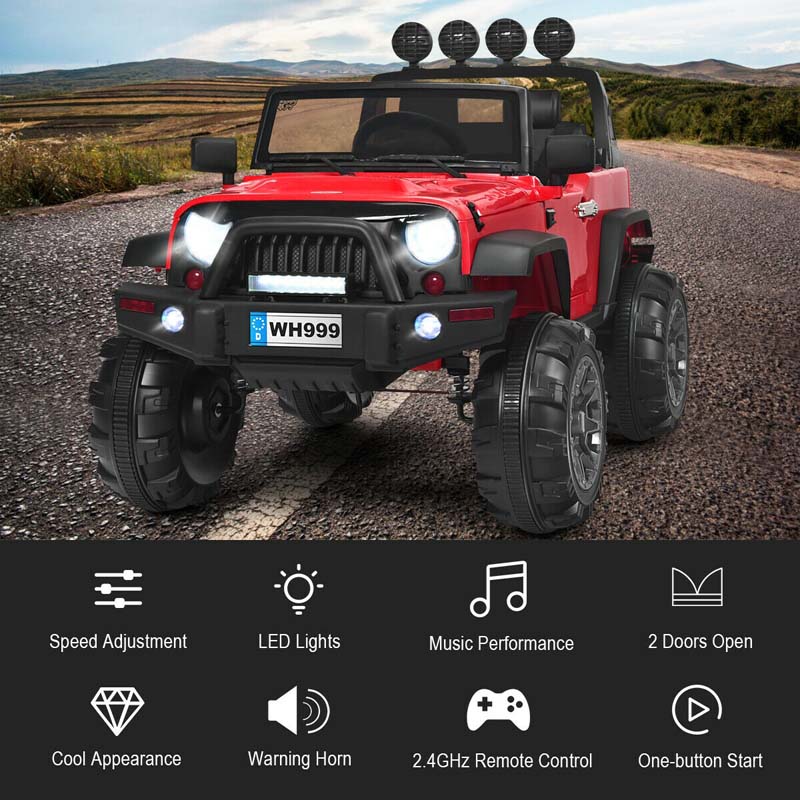 12V Kids Ride On Truck Battery Powered Riding Toy Car Jeep with Spring Suspension & Trunk