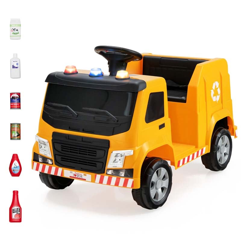 12V Kids Ride On Recycling Trash Truck Battery Powered RC Riding Toy Car with Recycling Accessories