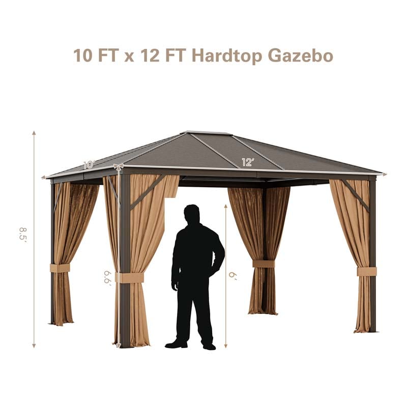 10 x 12 FT Hardtop Gazebo with Netting, Outdoor Patio Metal Gazebo with Galvanized Steel Roof