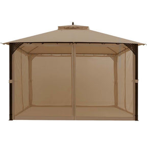 12 x 10 FT Patio Metal Gazebo with Netting & 2 Tier Roof, Heavy Duty Outdoor Canopy Gazebo Tent for Party