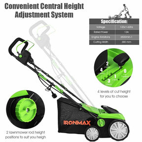 2-in-1 Electric Lawn Dethatcher & Scarifier with Folding Handle, 13 Amp 15" Corded Grass Dethatcher with 50L Collection Bag