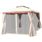 13 x 10 FT Steel Frame Patio Gazebo with Netting & Sidewalls, 2 Tier Roof Large Outdoor Canopy Gazebo Tent