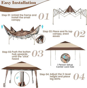 13 x 13 FT 2-Tier Pop-Up Gazebo Tent with 4 Curtains & Wheels, Instant Outdoor Canopy Shelter with Carry Bag
