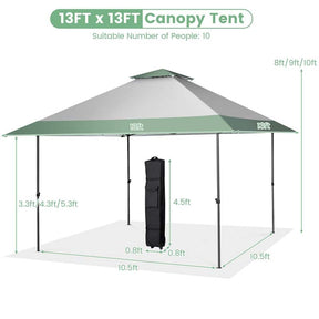 13 x 13 FT 2-Tier Pop-Up Gazebo Tent with Wheeled Bag & 4 More Reinforced Ribs, Instant Outdoor Canopy Shelter