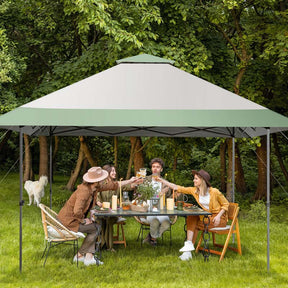 13 x 13 FT 2-Tier Pop-Up Gazebo Tent with Wheeled Bag & 4 More Reinforced Ribs, Instant Outdoor Canopy Shelter