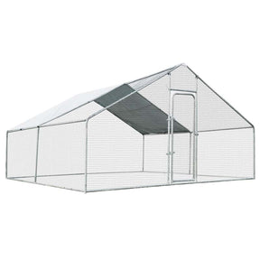 13 FT Galvanized Metal Large Walk-in Chicken Coop Cage Runs Hen House with Cover & Lockable Door