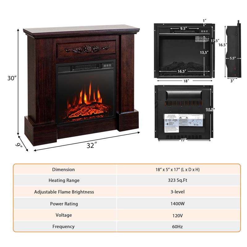 Canada Only - 32" 1400W Electric TV Stand Fireplace Heater Mantel with 3D Flame