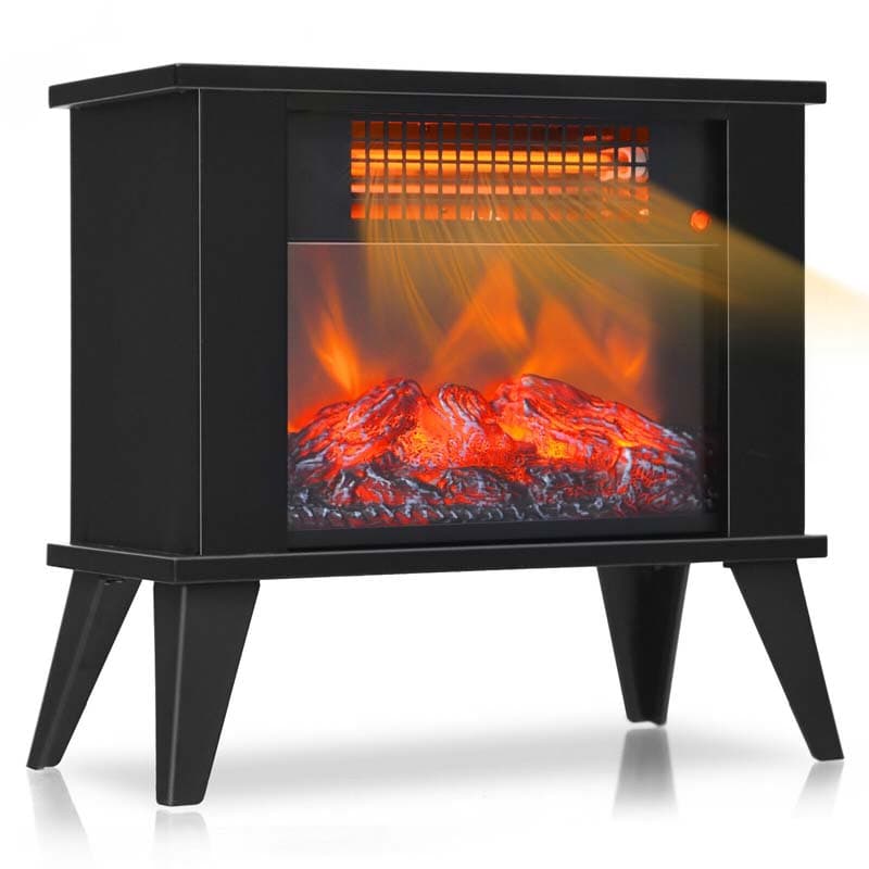 14" Portable Electric Fireplace Heater, 1000W Freestanding Infrared Stove Heater with Realistic Flame Effect