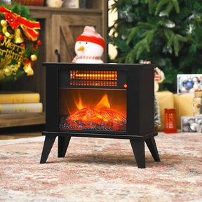 14" Portable Electric Fireplace Heater, 1000W Freestanding Infrared Stove Heater with Realistic Flame Effect