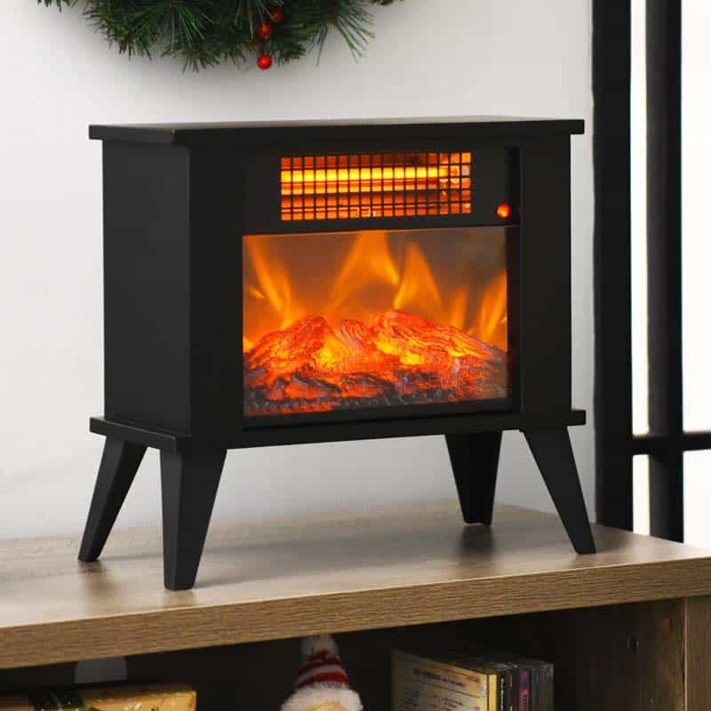 14" Portable Electric Fireplace Heater, 1000W Freestanding Infrared Stove Heater with Realistic Flame Effect