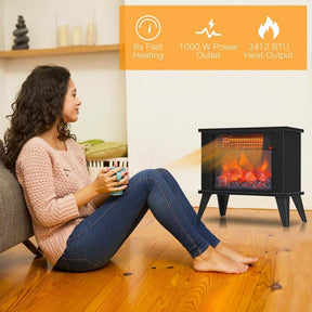 14" Portable Electric Fireplace Heater, 1000W Freestanding Infrared Stove Heater with Realistic Flame Effect