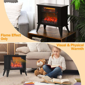 14" Portable Electric Fireplace Heater, 1000W Freestanding Infrared Stove Heater with Realistic Flame Effect