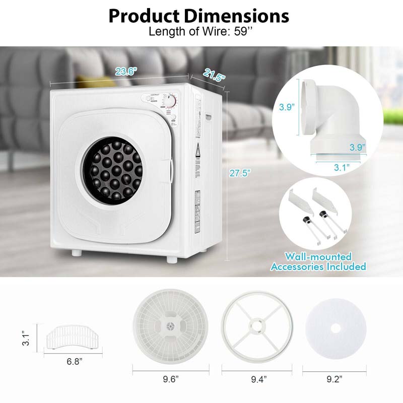 13.2 lbs Portable Dryer for Apartments, 1700W Front Load Tumble