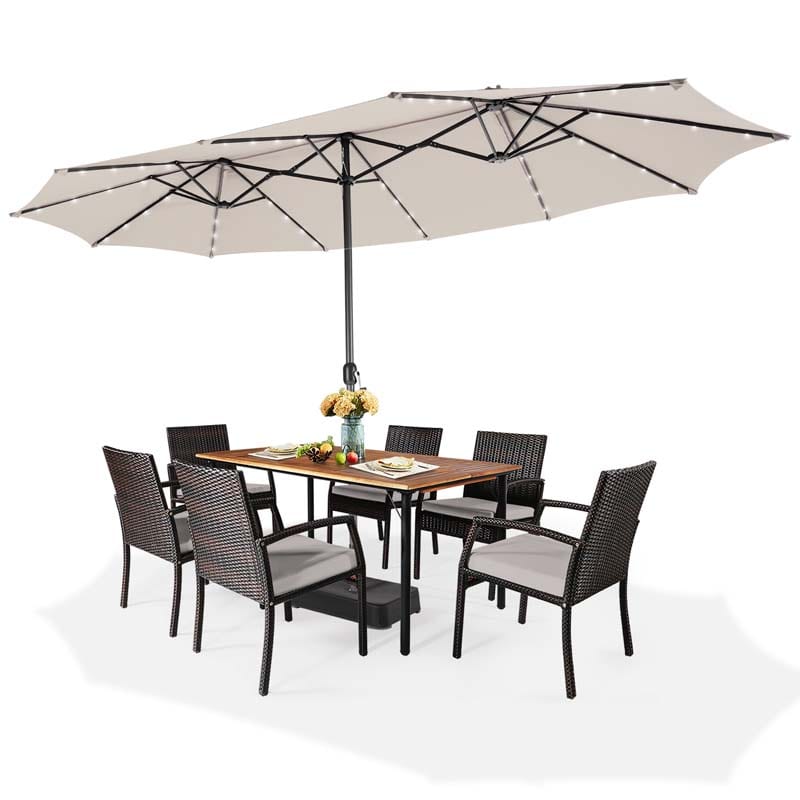 iwicker 15 ft double-sided patio umbrella 15 Feet Double-Sided Patio Umbrella with 48 LED Lights-Beige