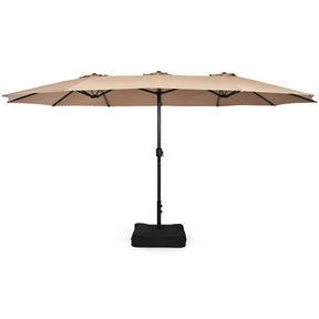 15FT Double-Sided Twin Patio Umbrella with Base & Crank System, Extra-Large Cantilever Market Umbrella