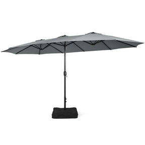 15FT Double-Sided Twin Patio Umbrella with Base & Crank System, Extra-Large Cantilever Market Umbrella