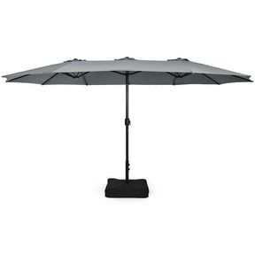 15FT Double-Sided Twin Patio Umbrella with Base & Crank System, Extra-Large Cantilever Market Umbrella