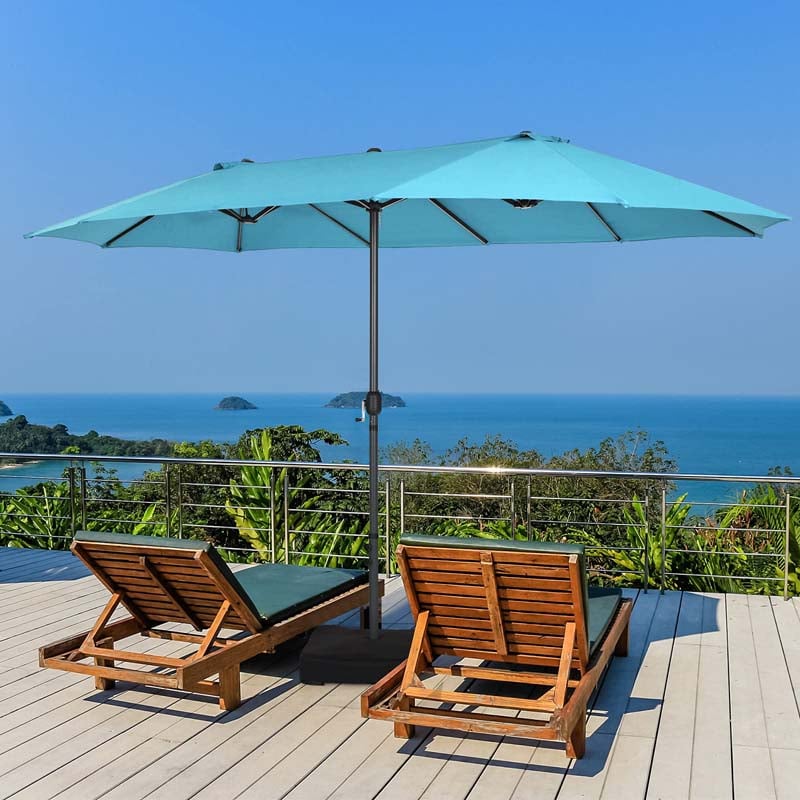 15FT Double-Sided Twin Patio Umbrella with Base & Crank System, Extra-Large Cantilever Market Umbrella