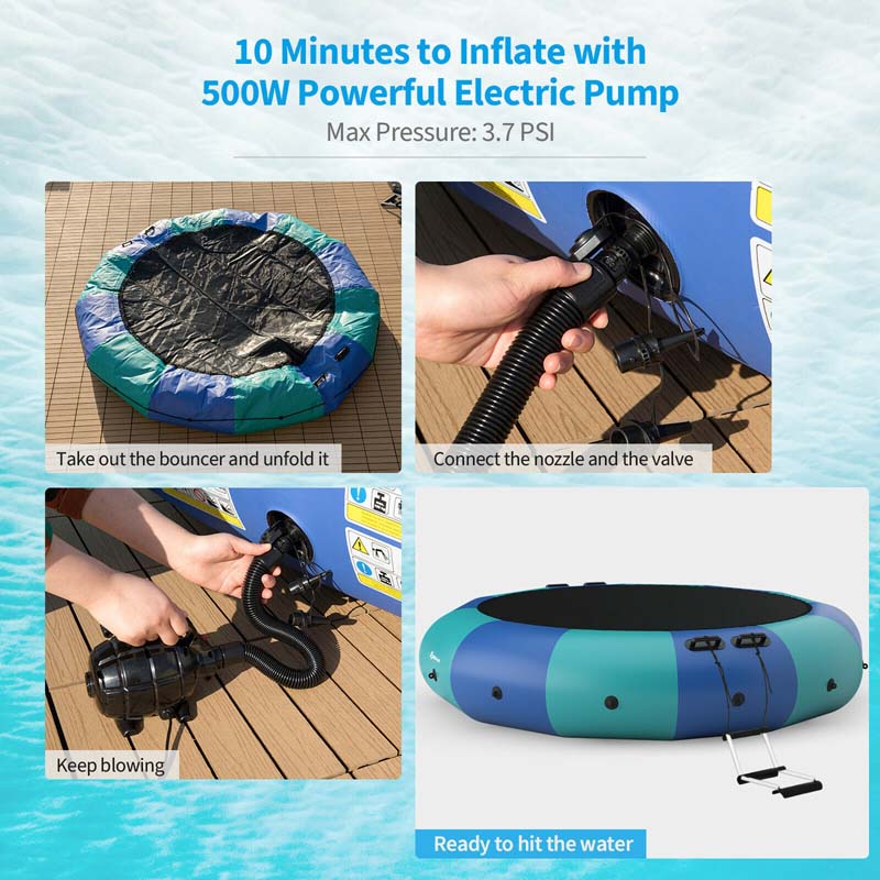 15 FT Inflatable Water Bouncer Trampoline Portable Bounce Swim Platform for Lakes Pools Calm Sea