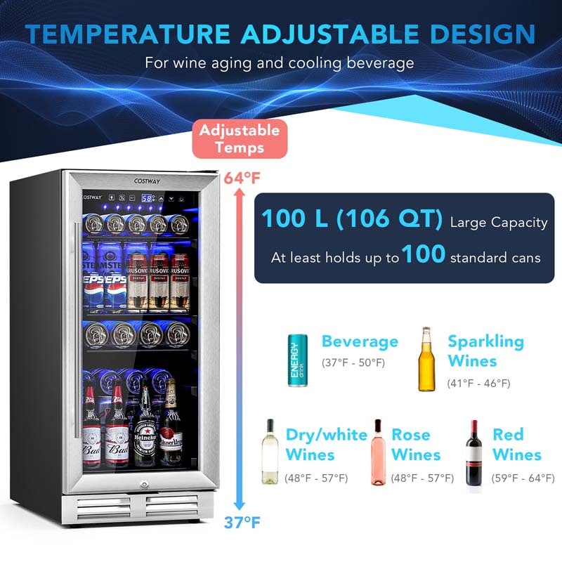  COSTWAY 15 Inch Beverage Cooler Refrigerator - 3.5 Cu